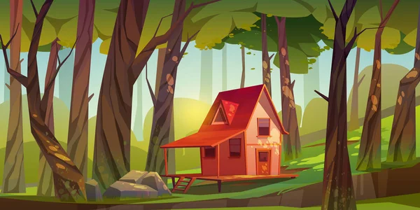 Casa de madeira na floresta ou no jardim — Vetor de Stock