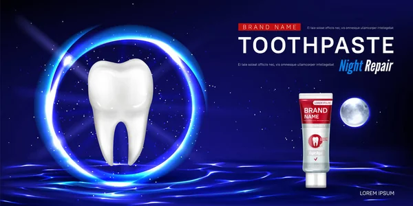 Dentifrice pour la nuit affiche promo réparation — Image vectorielle