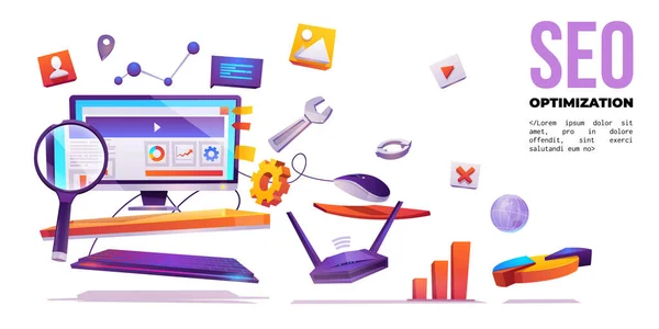 Optimización SEO, banner de marketing web de Internet — Vector de stock