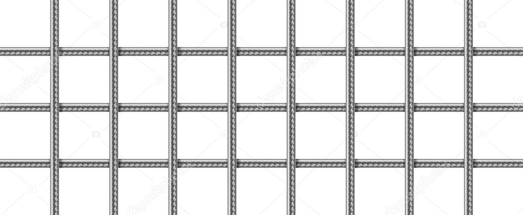 Grid of steel rebars, welded metal wire mesh