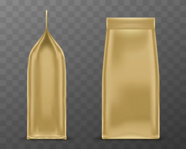 Paquete de doy dorado, bolsa de papel o bolsa de papel de aluminio maqueta — Vector de stock