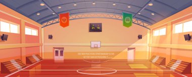 Basketbol sahası. Basketbol sahası, tribün ve skorbordu.