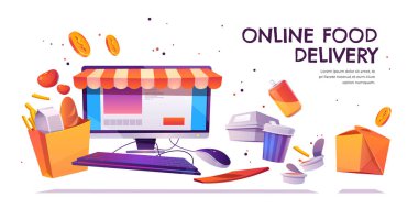 Çevrimiçi gıda teslimatı, market siparişi servis afişi
