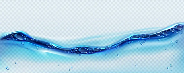 Onda de água limpa azul com bolhas e gotas — Vetor de Stock