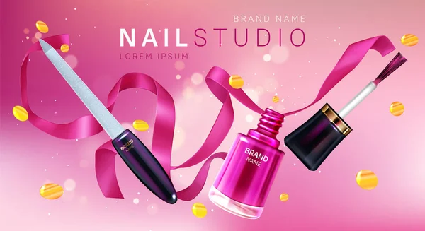 Estúdio de unhas, cartaz de marca de salão de manicure —  Vetores de Stock