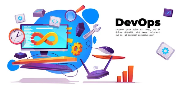 Fejlesztési műveletek banner, DevOps koncepció — Stock Vector