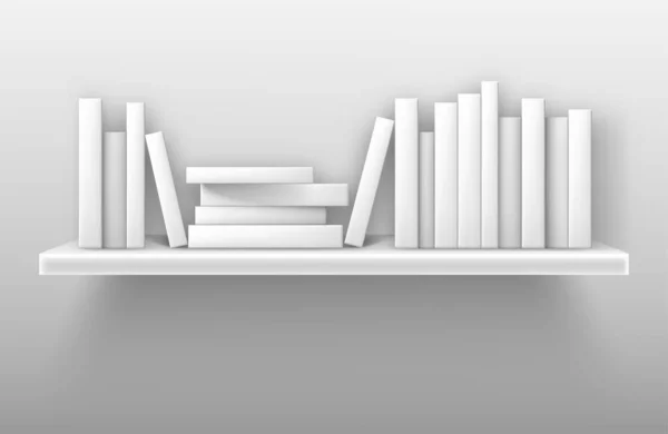 Estantería blanca maqueta, libros en estante en la biblioteca — Vector de stock