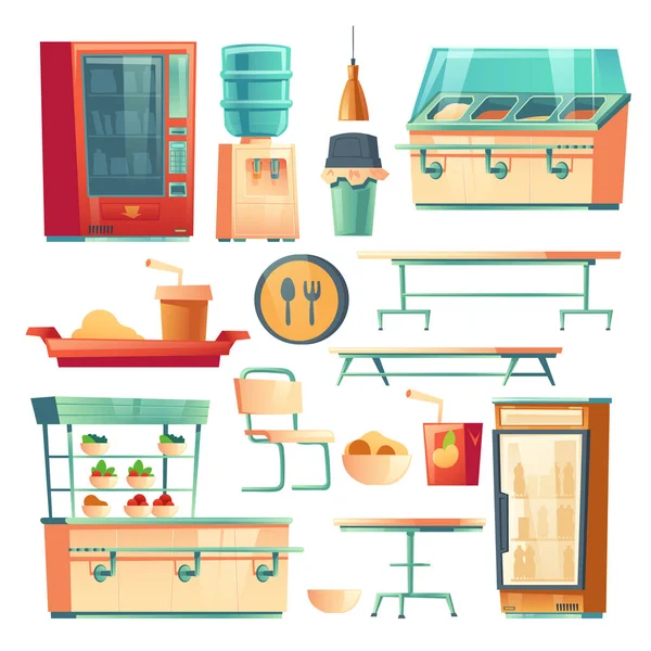 学校、大学、オフィスの食堂の家具 — ストックベクタ