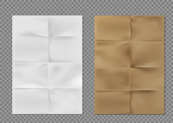 Gerimpeld papier textuur wit bruin kraftpapier platen — Stockvector