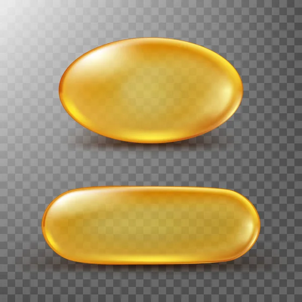 Vetor cápsula dourada de óleo de peixe ou vitamina — Vetor de Stock