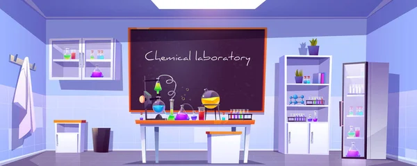 Laboratorium kimia, lemari kimia kosong, ruang - Stok Vektor