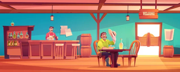 Western saloon avec cow-boy et barman — Image vectorielle