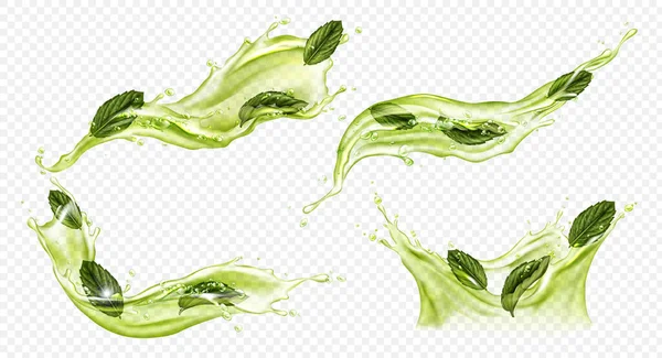 Vektorová realistická šplouchnutí zeleného čaje nebo zápalky — Stockový vektor