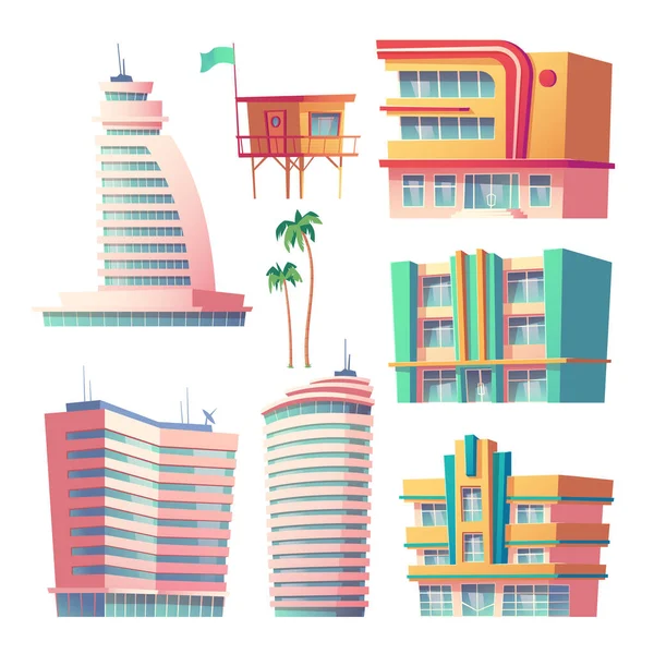 Gebouwen, moderne hotels in Miami in de zomer — Stockvector