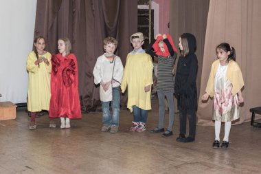 Moskova, Rusya - Mayıs, 2018 yaklaşık: Prova toplantı salonu okul performans.