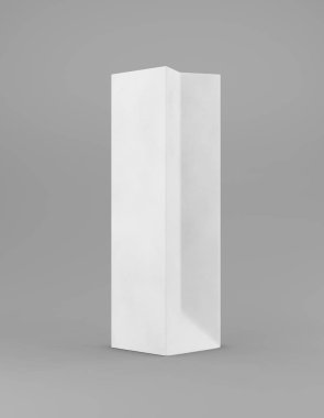 Eko ambalaj poşeti kraft kağıdının yarısı. Gri arka plan tanıtım reklamları için uzun beyaz bir şablon. 3d oluşturma