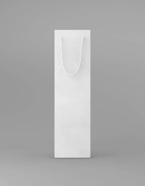 Eco packaging mockup bag kraft paper with handle front side. Tall narrow white template on gray background promotional advertising. 3D rendering — Stock Photo, Image