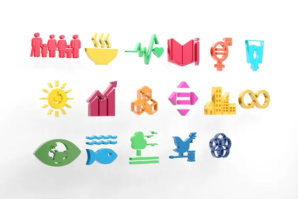 Sustainable Development Goals heeft zeventien kleurrijke iconen. 3 quinquies — Stockfoto