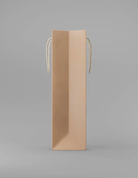 Eco embalaje mockup bolsa de papel kraft con mango lateral. Plantilla marrón estrecho alto sobre fondo gris publicidad promocional. Renderizado 3D —  Fotos de Stock