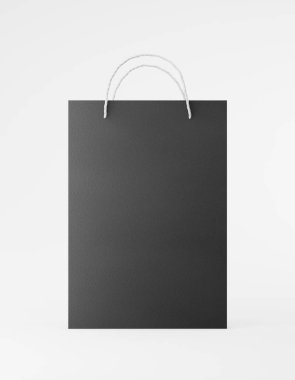 Eco packaging mockup bag kraft paper with handle front side. Standart medium black template on white background promotional advertising. 3D rendering