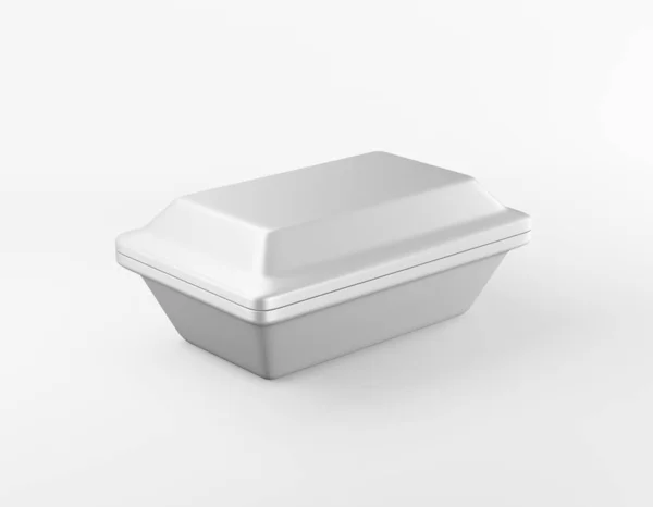 Embalagem moderna caixa retangular mockup metal brilhante no fundo branco. Recipiente térmico para almoço, comida ou coisas assim. Renderização 3D — Fotografia de Stock