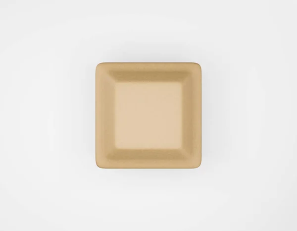 Eco imballaggio scatola quadrata kraft carta mockup su sfondo bianco. Contenitore marrone in cartone ecologico materiale riciclato per pranzo, cibo o cose. Rendering 3D — Foto Stock