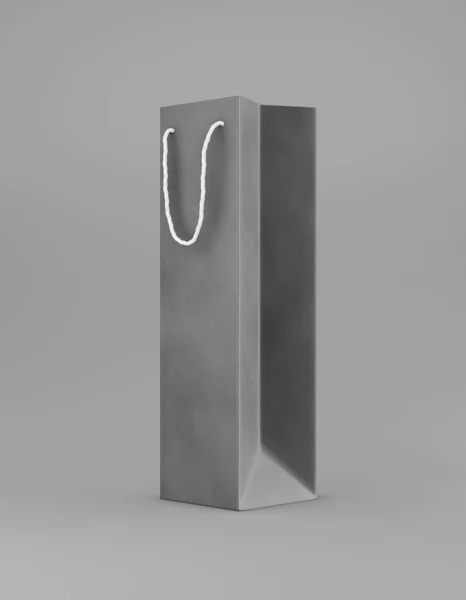 Eco packaging mockup bag kraft paper with handle half side. Tall narrow black template on gray background promotional advertising. 3D rendering — Stok fotoğraf