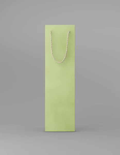 Papel kraft Eco embalagem mockup saco com alça do lado da frente. Alto modelo verde estreito em publicidade promocional fundo cinza. Renderização 3D — Fotografia de Stock