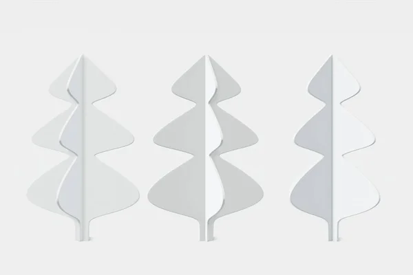 Set van kerstbomen stijlvolle vormen gemaakt van wit papier, hout. Concept illustratie dennen op een lichte achtergrond, wenskaart, felicitatie, uitnodiging. 3d destructie — Stockfoto