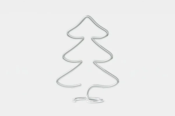 Stílusos karácsonyfa fémhuzalból. Koncepció illusztráció fenyő világos fehér háttér, üdvözlőlap, gratuláció, meghívó. 3D-s renderelés — Stock Fotó