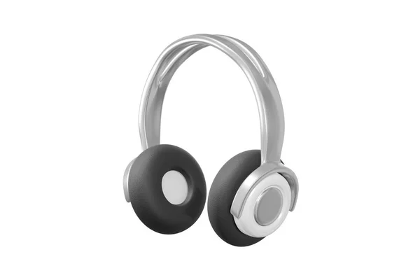 Concepto minimalista metálico negro gris auriculares estilo de dibujos animados aislado fondo blanco. Icono sitio web fotógrafo blog, vídeo, periodista, vloger. renderizado 3d —  Fotos de Stock