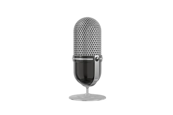 Концепция минималистского металлического черно-серого микрофона в стиле мультфильма изолированный белый фон. Икона сайта блог фотограф, видео, журналист, влогер. 3d-рендеринг — стоковое фото
