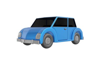 Yolcu vagonu çizgi film stili gerçekçi tasarım mavi renk. Çocuklar izole edilmiş beyaz arka planda oyuncak. Minimalist ulaşım retro konsepti. 3d oluşturma.