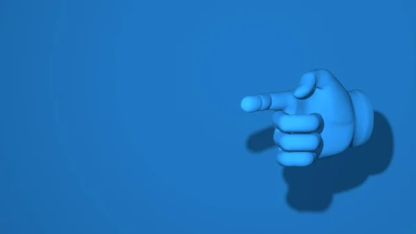 Ręczny palec wskazujący. Ilustracja gestem, kierunek, miejsce. Stylowa minimalna abstrakcyjna scena pozioma, miejsce na tekst. Modny klasyczny niebieski kolor. 3d renderowanie — Zdjęcie stockowe