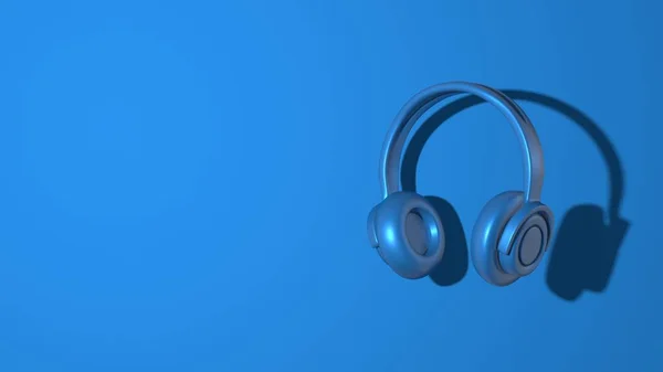 Stereo music headphones. Stylish minimal abstract horizontal scene, place for text. Trendy classic blue color. 3D rendering — Stock Photo, Image