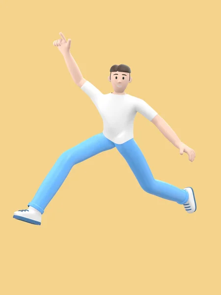 Young Cheerful Guy Dances Jumps Levitates Flies Positive Character Casual — Stock Photo, Image