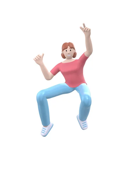 Young Happy Girl Dances Jumps Levitates Flies Her Arms Positive — Stock Photo, Image