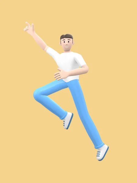 Young Cheerful Guy Dances Jumps Levitates Flies Positive Character Casual — Stock Photo, Image