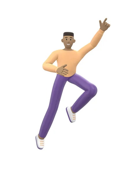 Молодой Веселый Африканский Парень Танцует Прыгает Левитирует Летает Позитивный Персонаж — стоковое фото