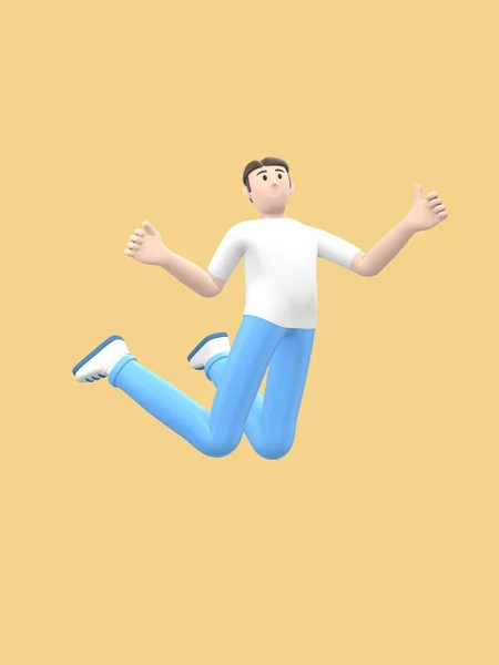 Young Cheerful Guy Dances Jumps Levitates Flies Positive Character Casual — Stock Photo, Image