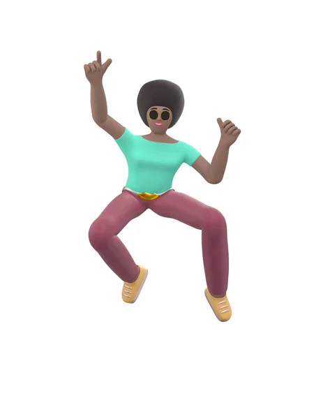 Młoda Wesoła Afrykańska Dziewczyna Tańczy Skacze Podniesionymi Ramionami Pozytywny Charakter — Zdjęcie stockowe