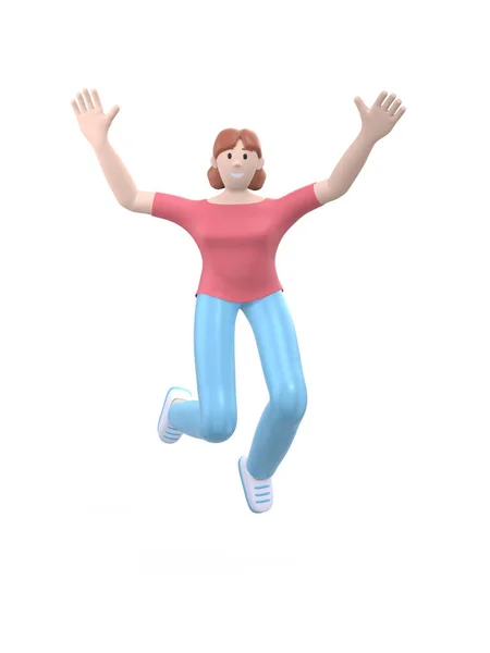 Young Happy Girl Dances Jumps Levitates Flies Her Arms Positive — Stock Photo, Image