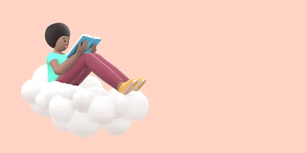 Literature Fan Young African Girl Sky Cloud Reading Book Funny — Stock Photo, Image