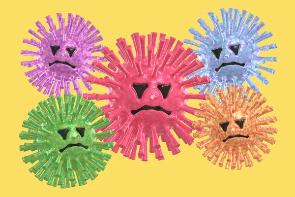 Група Кольорових Атипових Молекул Вірусу Пневмонії Смішний Страшний Мультиплікаційний Стиль — стокове фото
