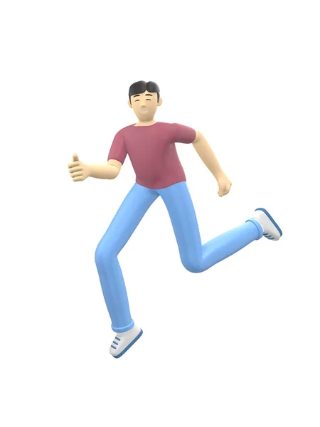 Rendering Character Asian Guy Jumping Dancing Holding His Hands Happy — Stock Photo, Image