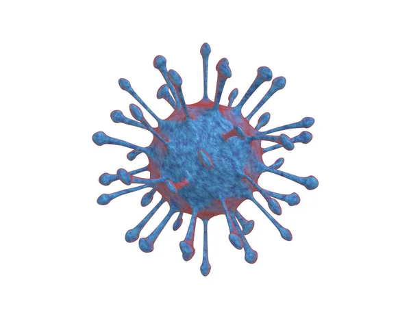 Rendering Virus Merah Biru Realistik Bawah Mikroskop Bakteri Infeksi Coronavirus — Stok Foto