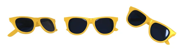 Renderowania Zestaw Żółtych Okularów Przeciwsłonecznych Minimalizm Stylu Kreskówki Szablon Projektowania — Zdjęcie stockowe