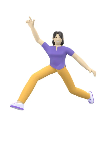 Personaje Representación Una Chica Asiática Saltando Bailando Sosteniendo Sus Manos —  Fotos de Stock