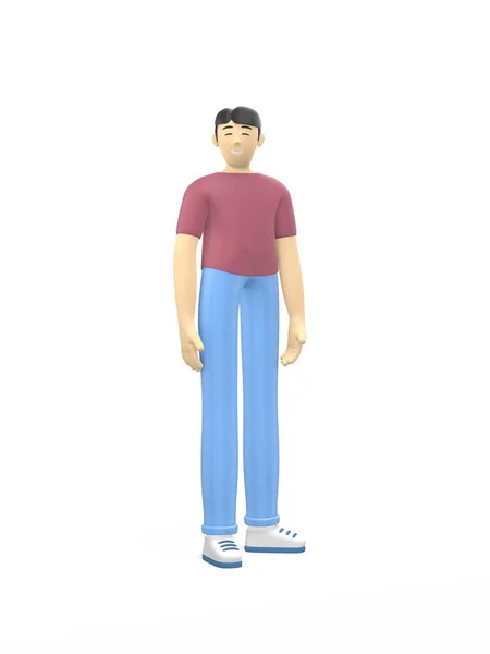 Rendering Character Asian Guy Standing Free Pose Happy Cartoon People — Stock Photo, Image