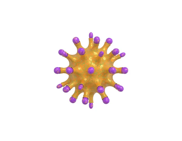 Renderowanie Realistyczny Fioletowy Żółty Wirus Pod Mikroskopem 2019 Ncov Bakterie — Zdjęcie stockowe
